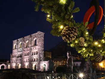 Ancient Roman theater Christmas market in Aosta